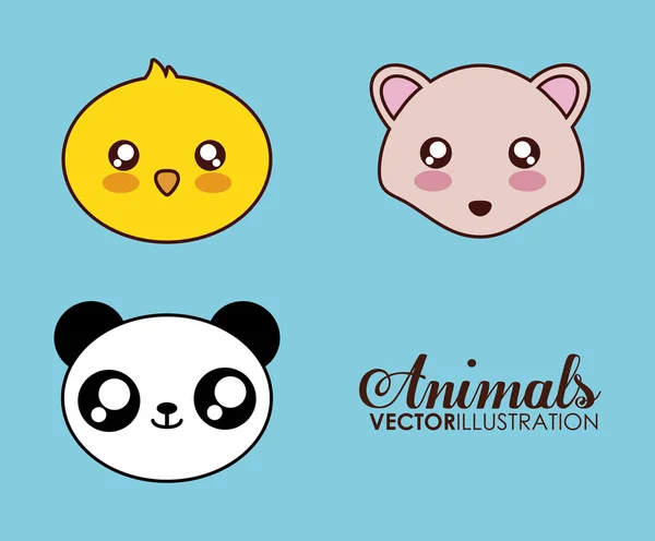 Kawaii riccio, pollo e panda icona. Grafico vettoriale — Vettoriale Stock