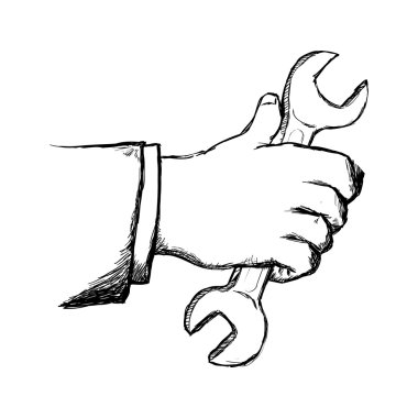 İngiliz anahtarı ve el simgesi. Aracı tasarımı. Vektör grafiği