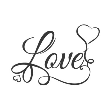 Kalp şekli ve metin simgesi. Tasarım seviyorum. Vektör grafiği