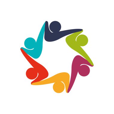 Ekip çalışması simgesi. Soyut insanlar ve destek tasarım. Vektör grafiği