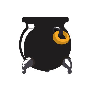 Siyah pot simgesi. Mutfak şanslı tasarımı. Vektör grafiği