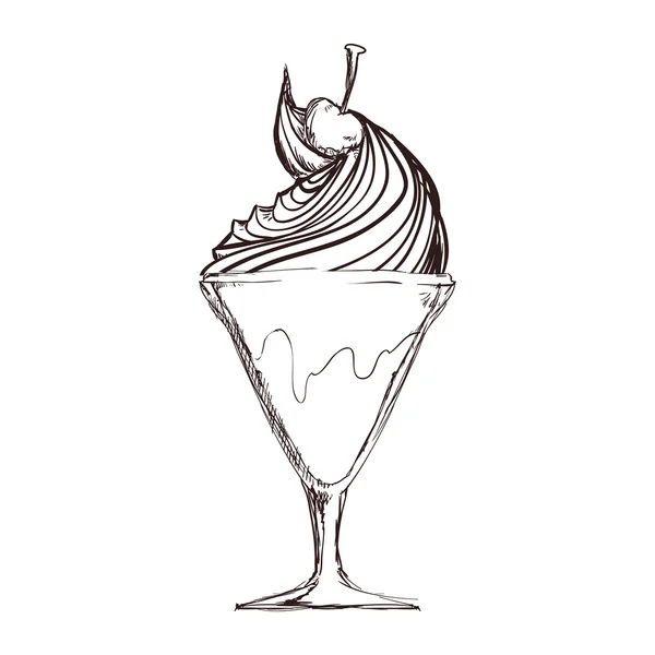 一杯冰激淋素描图标。甜点和可爱的设计。矢量 g — 图库矢量图片