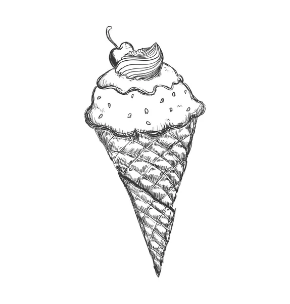 Cone de ícone de desenho de sorvete. Sobremesa e design doce. Vetor — Vetor de Stock