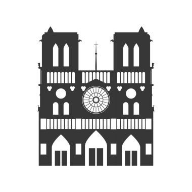 notre dame Paris bina Fransa simgesi. Vektör grafiği