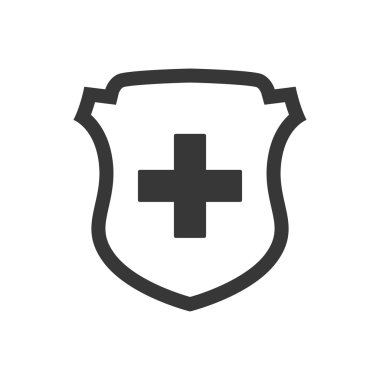 Kalkan tıbbi sağlık simgesi çapraz. Vektör grafiği