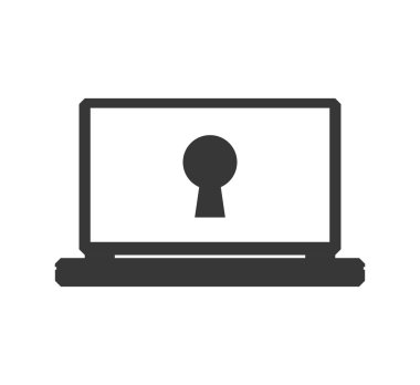 Asma kilit dizüstü bilgisayar güvenlik sistemi koruma simgesi. Vektör grafiği