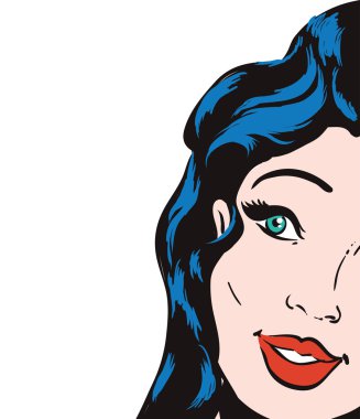 Kadın pop art kadın avatar retro simgesi. Vektör grafiği