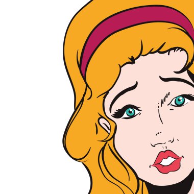 Kadın pop art kadın avatar retro simgesi. Vektör grafiği