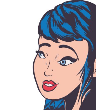 Kadın pop art kadın avatar retro simgesi. Vektör grafiği