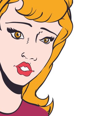 Kadın pop art kadın avatar retro simgesi. Vektör grafiği