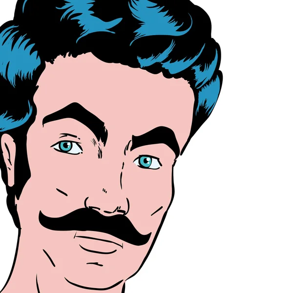 Hombre bigote pop art avatar retro vintage icono. Gráfico vectorial — Vector de stock