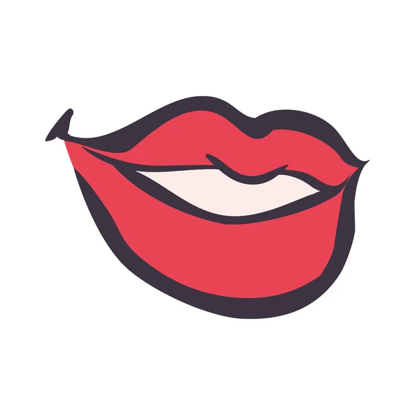 Labbra bocca sorriso icona felice cartone animato. Grafico vettoriale — Vettoriale Stock