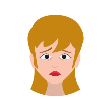 yüz üzgün kadın ifade çizgi film simgesi. Vektör grafiği