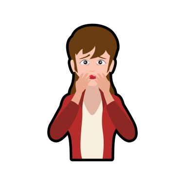 yüz üzgün kadın ifade çizgi film simgesi. Vektör grafiği