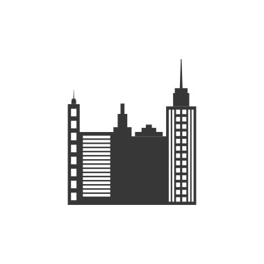 Şehir silueti kentsel inşaat simgesi kuleler. Vektör grafiği