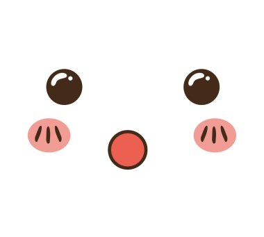 Kawaii karikatür yüz ifadesi gülümseme simgesi. Vektör grafiği