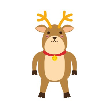 Ren geyiği neşeli Noel çizgi film simgesi. Vektör grafiği