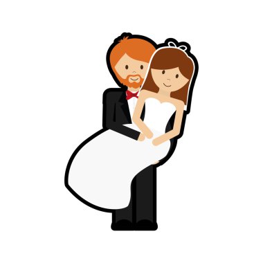 Çift düğün evlilik simgesi karikatür. Vektör grafiği