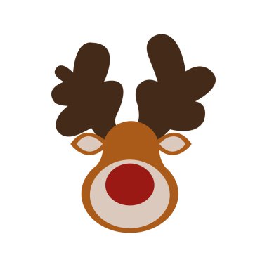 Ren geyiği neşeli Noel çizgi film simgesi. Vektör grafiği