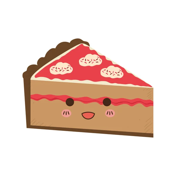 Gâteau kawaii dessert mignonne icône de la nourriture sucrée. Graphique vectoriel — Image vectorielle