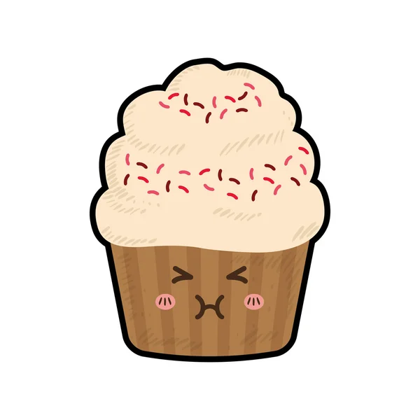 Cupcake kawaii επιδόρπιο χαριτωμένο γλυκό εικονίδιο. Διανυσματικό γραφικό — Διανυσματικό Αρχείο