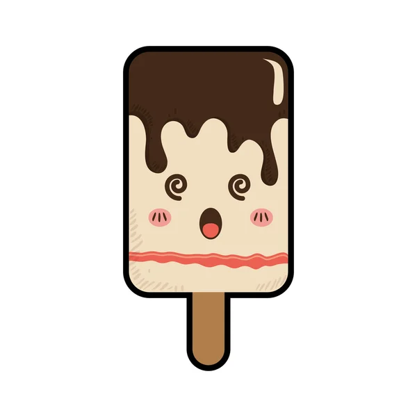 Мороженое Кавайи десерт милая икона сладкой пищи. Векторная графика — стоковый вектор