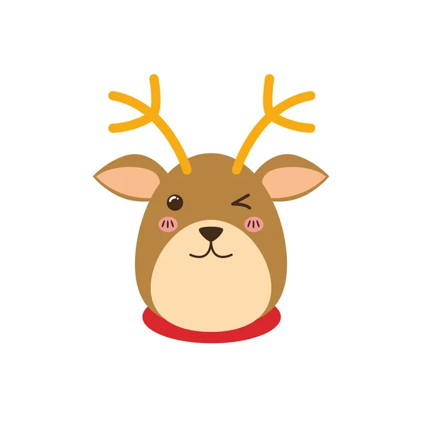 Ikon kartun reindeer merry Christmas. Grafik vektor - Stok Vektor