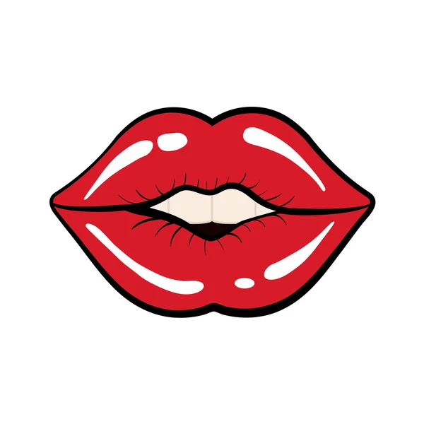 Mond vrouwelijke lippen rood retro pictogram. Vectorafbeelding — Stockvector