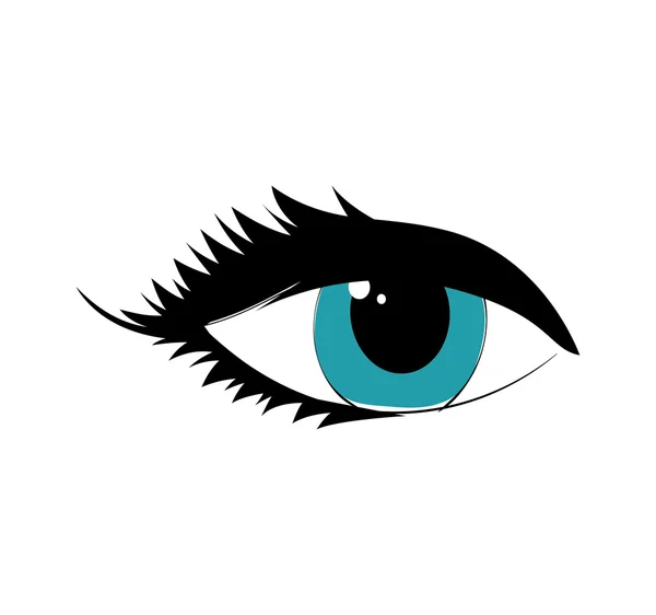 Ojo azul femenino mira icono. Gráfico vectorial — Vector de stock