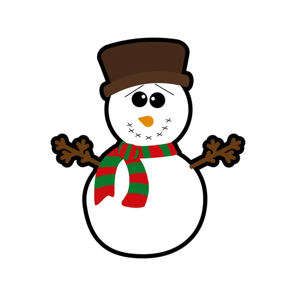 Kardan adam neşeli Noel çizgi film simgesi. Vektör grafiği — Stok Vektör