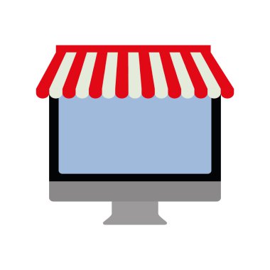 bilgisayar alışveriş online simgesi. Vektör grafiği
