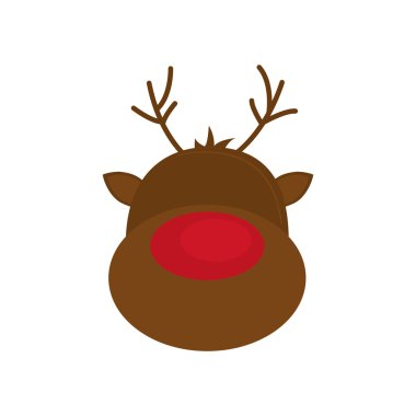 Ren geyiği karikatür neşeli Noel simgesi. Vektör grafiği