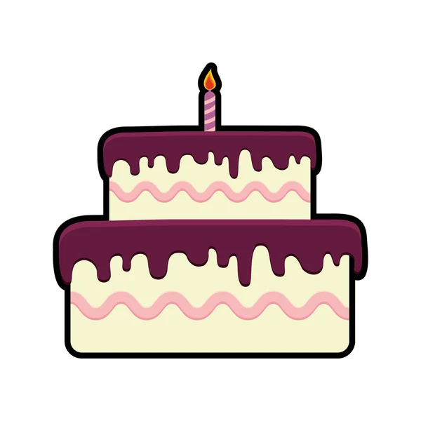 Торт свічка вечірка кремовий хлібобулочний іконка дня народження. Векторна графіка — стоковий вектор