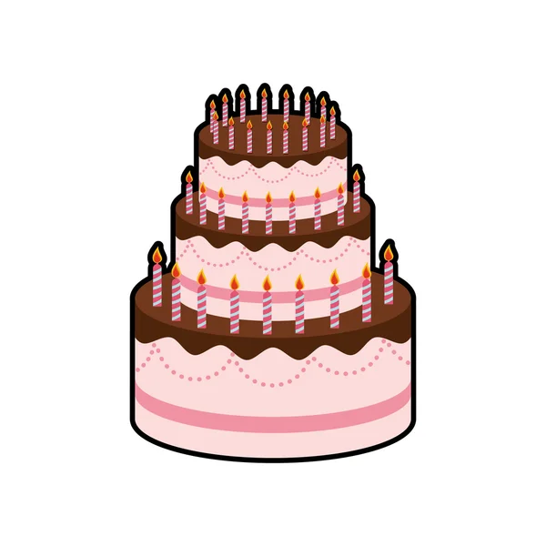 Torta candela partito crema pasticceria icona di compleanno. Grafico vettoriale — Vettoriale Stock
