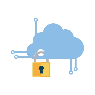 asma kilit bulut güvenlik sistem kutsal kişilerin resmi. Vektör grafiği