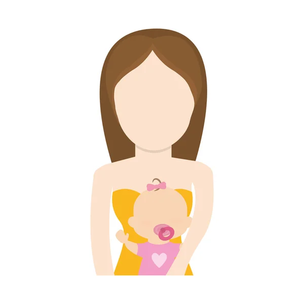 Niña madre bebé pequeño icono de la infancia. Gráfico vectorial — Vector de stock