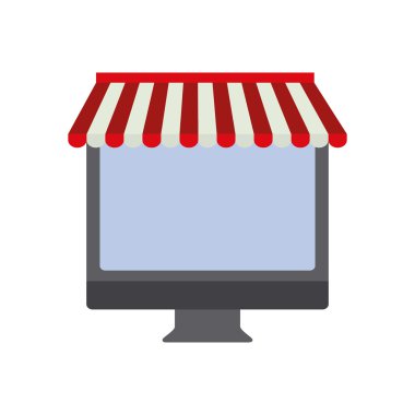 bilgisayar alışveriş online simgesi. Vektör grafiği