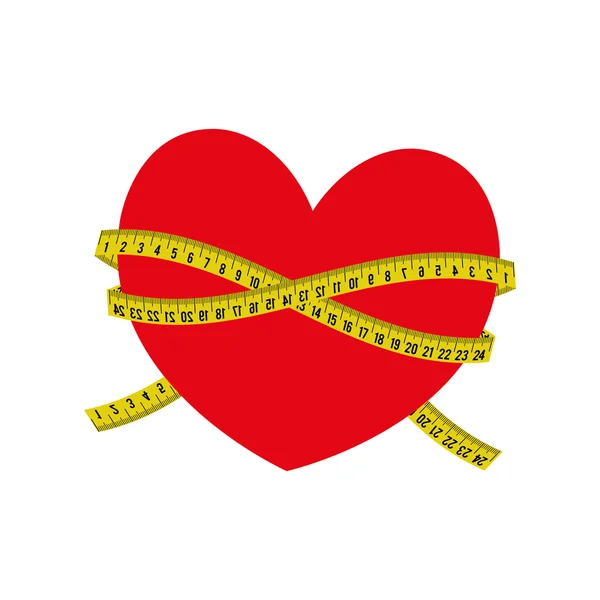 Meter Herz gelbes Band Messwerkzeug Symbol. Vektorgrafik — Stockvektor