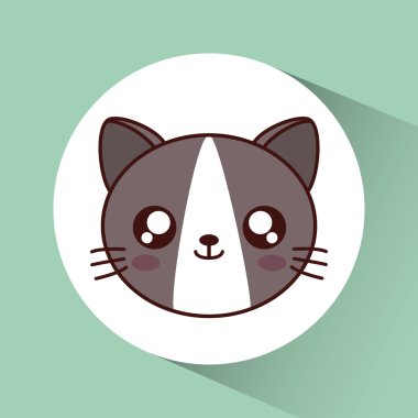 Kawaii kedi simgesi. Sevimli hayvan. Vektör grafiği