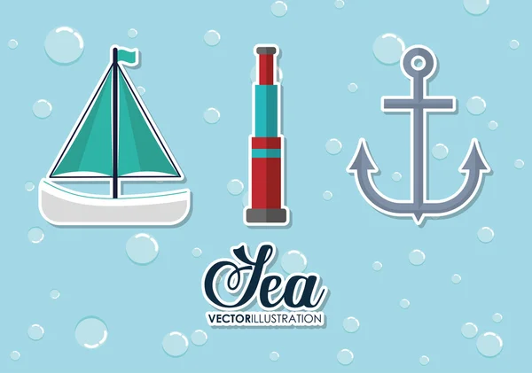 Sailboat, binoculars and anchor design. Vector graphic — Stock Vector