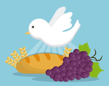 üzüm ekmek buğday kulak simge güvercin. Vektör grafiği