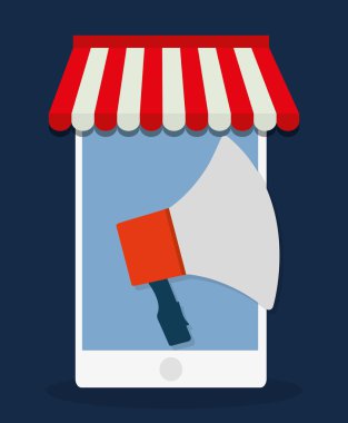 Online mağaza Pazar simgesi alışveriş smartphone. Vektör grafiği