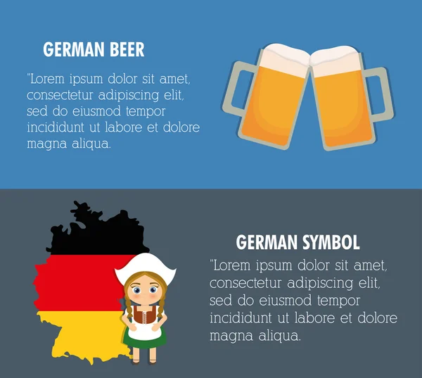 Birra Oktoberfest bandiera ragazza icona del costume del fumetto. Germania. Vettore — Vettoriale Stock