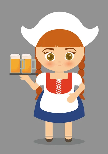 Bière Oktoberfest fille icône costume de dessin animé. L'Allemagne. Grap vectoriel — Image vectorielle