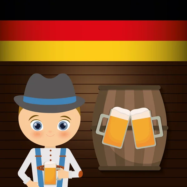 Birra ragazzo bandiera fumetto barile cappello oktoberfest icona. Germania. Vect — Vettoriale Stock