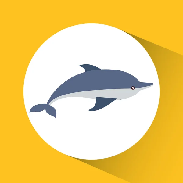 Delfinkarikatur über Kreis-Ikone. Vektorgrafik — Stockvektor