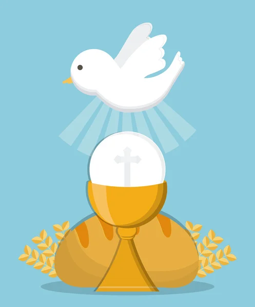 Paloma copa pan oro religión icono. Gráfico vectorial — Vector de stock