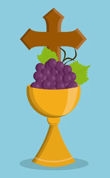 Cup gold grapes religion icon. Vector graphic — Stock Vector