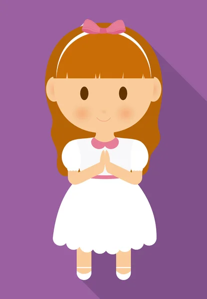 Fille enfant dessin animé robe blanche icône. Graphique vectoriel — Image vectorielle