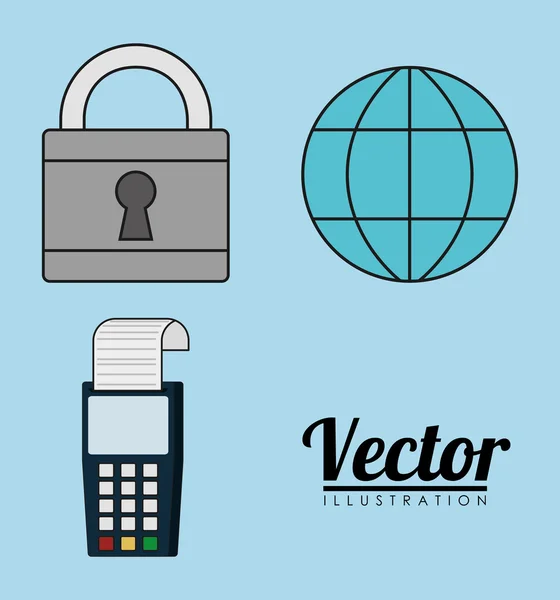 Esfera global cadeado ícone da fatura dataphone. Gráfico vetorial —  Vetores de Stock